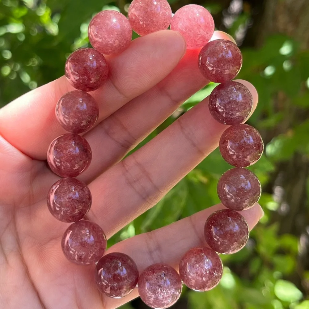 13mm stretchable strawberry quartz‎ bracelet